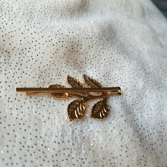 Gold Hair Pony tail elastic with Leaf and Barrett Bundle NWT - Picture 5 of 8